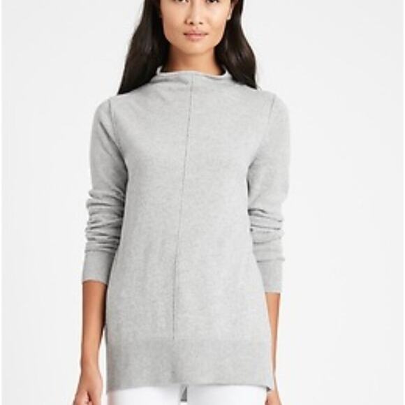 Banana Republic Sweater Small Petite Gray Wool Cashmere Funnel Neck - Picture 2 of 8